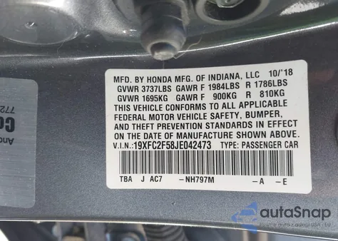 2018 Honda Civic Lx from USA, damaged, VIN 19XFC2F58JE042473